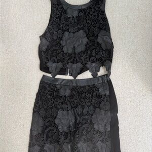 Black Lace Crop Top and Skirt Set